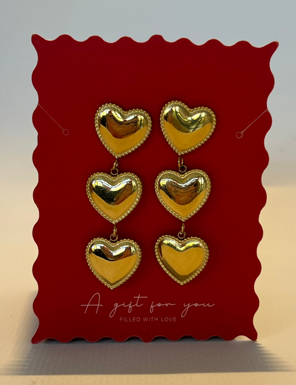 Drie dubbele hartjes oorbellen O14 Goud