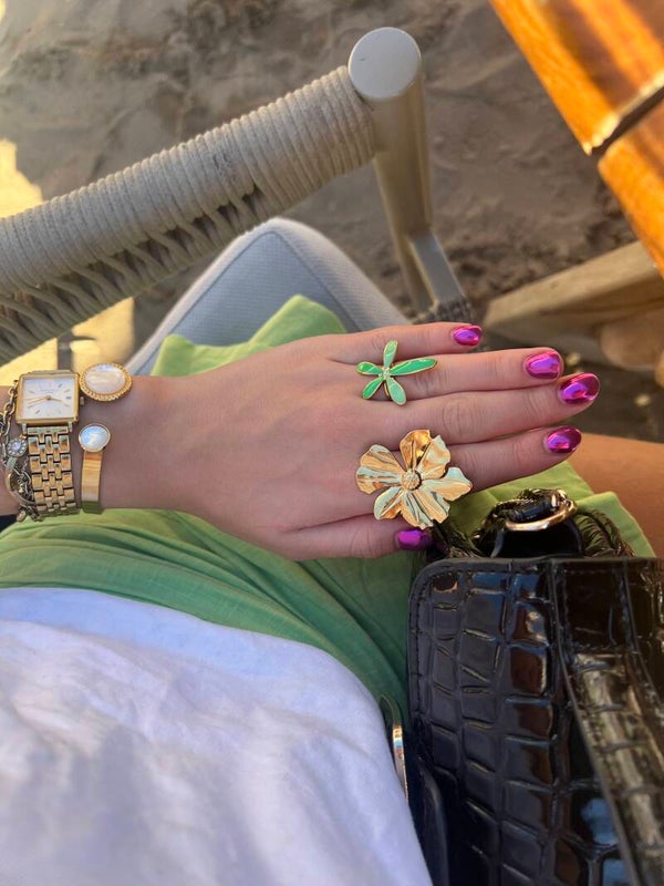 Groene bloem ring goud