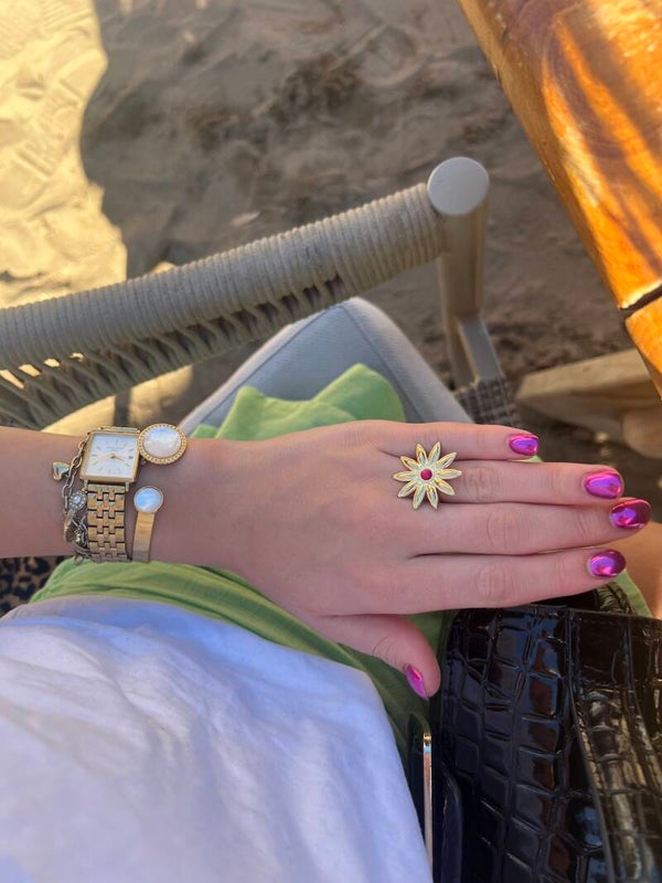 Daisy ring roze en goud