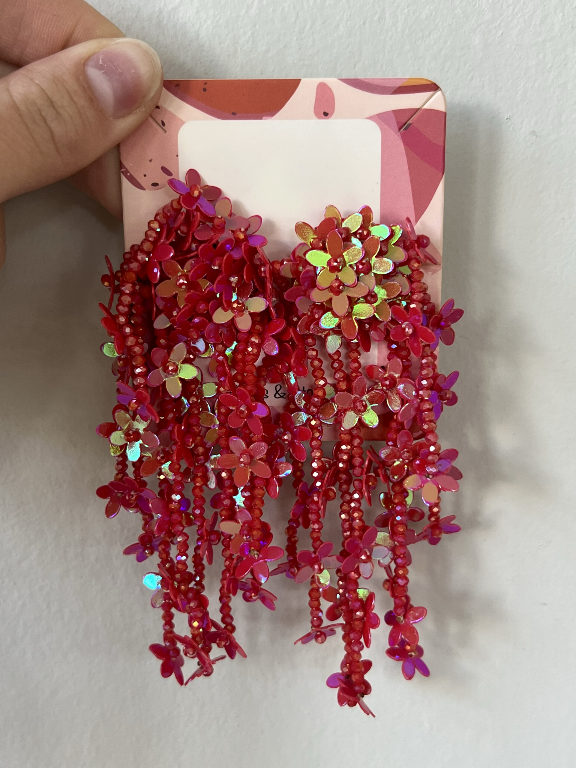 Bohemian franjes oorbellen met kraaltjes O32 Rood
