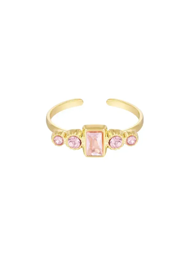 Ring steentjes goud en roze