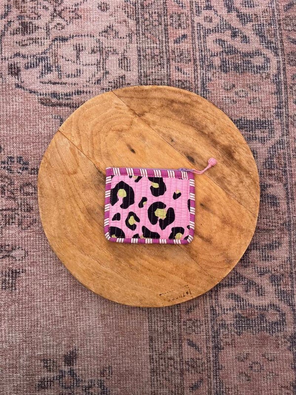 Mini stoffen portemonnee Roze/Panterprint