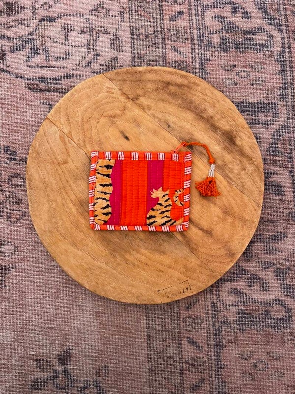 Mini stoffen portemonnee Oranje/Roze