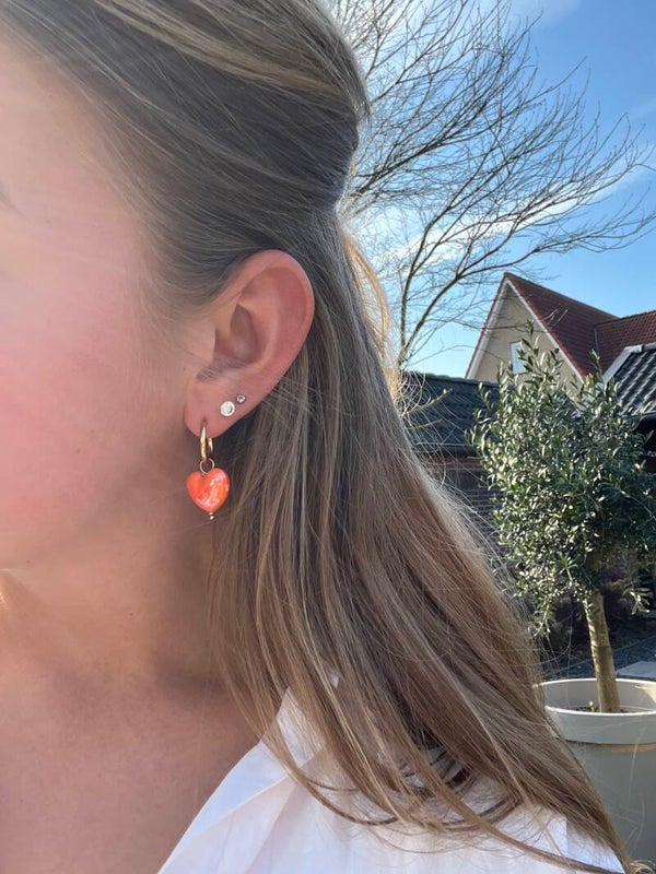 Hartjes oorbelletjes O3 Goud/Oranje