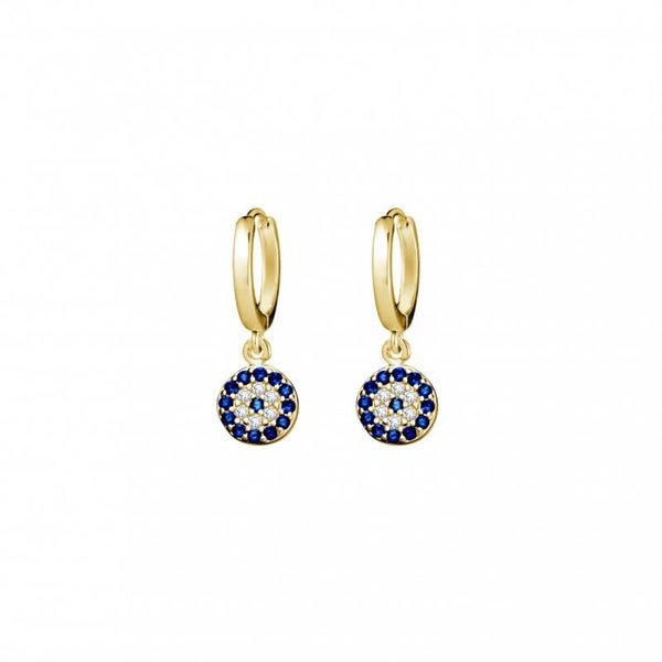 Silver Essentials Evil Eye Charm Earrings in Sterling Silver or 14K Gold Plated