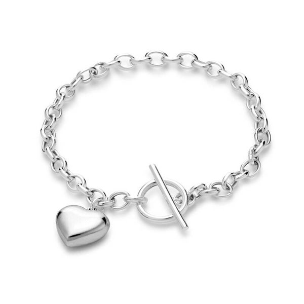 Silver Essentials Fob Bracelet With Puffed Heart in Sterling Silver 19CM
