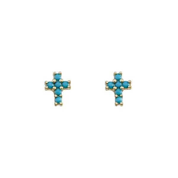 Silver Essentials Turquoise Cross Stud Earrings in Sterling Silver or Yellow Gold Plated