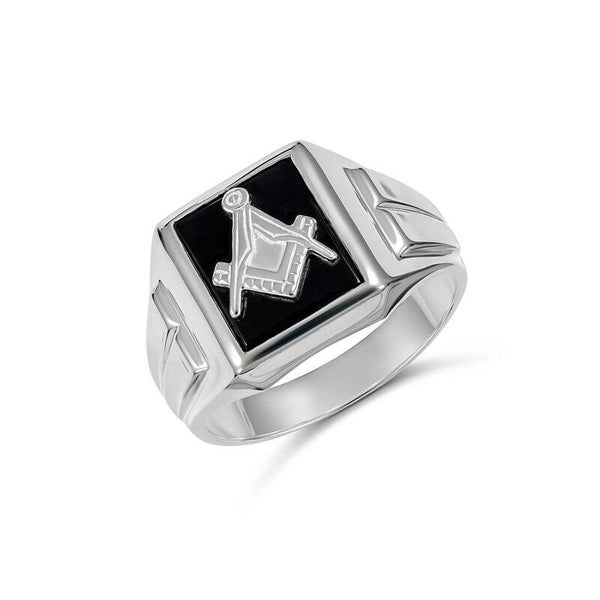 Black Onyx Masonic Ring in Sterling Silver