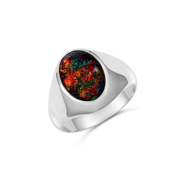 Firegem Oval Triplet Opal Ring in Sterling Silver