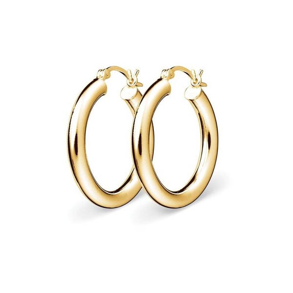 Silver Essentials 30MM Tube Hoop Earrings Sterling Silver or Yellow Gold Plated