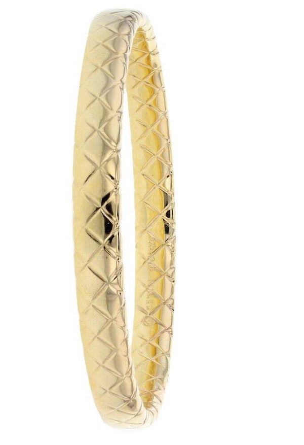 Solid Silver Core Filled 7.5MM Patterned Bangle in 9ct Yellow Gold