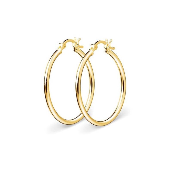 Silver Essentials 25MM Hoop Earrings 9ct Yellow Gold Plated