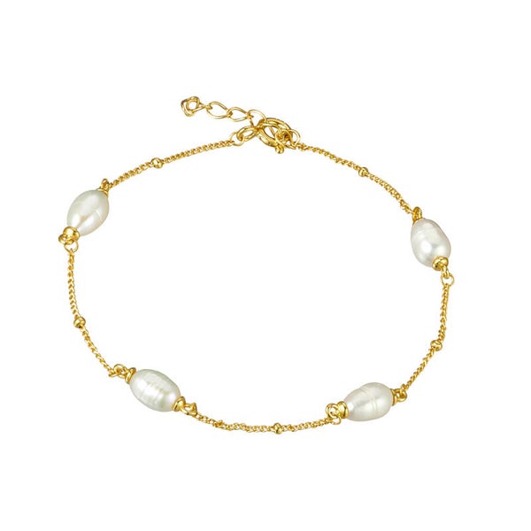 Silver Essentials Pearl And Chain Bracelet in Sterling Silver or 14K Gold Plated