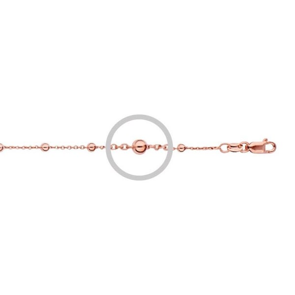 Silver Essentials Sterling Silver 18K Rose Gold Plated 1MM Belcher Chain With 3MM Beads 70-90CM