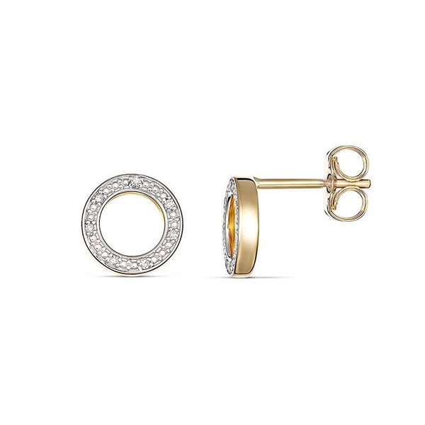 Open Circle Diamond Stud Earrings in 9ct Yellow Gold