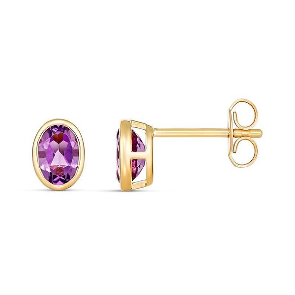 Oval Shaped Amethyst Stud Earrings in 9ct Yellow Gold