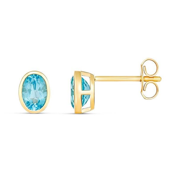 Oval Shaped Blue Topaz Stud Earrings in 9ct Yellow Gold