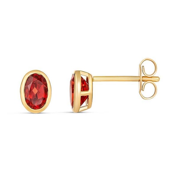 Oval Shaped Garnet Stud Earrings in 9ct Yellow Gold