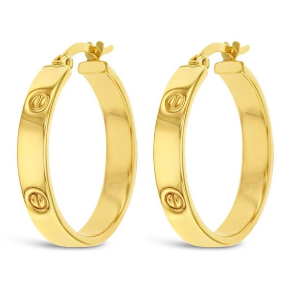 Hoop Earrings with Screw Detail in 9ct Solid Yellow Gold