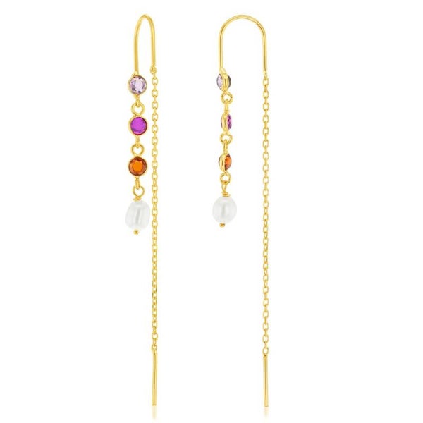 Pearl and CZ Thread Earrings in 9ct Yellow Gold