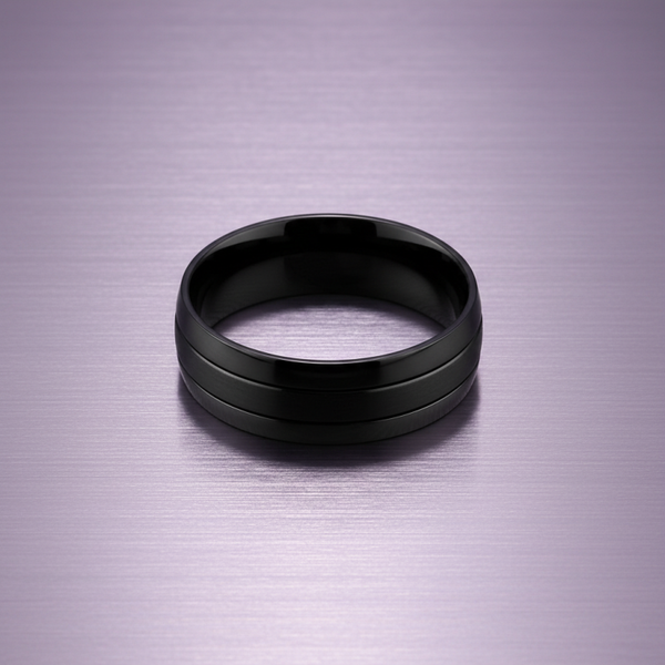 Blaze Stainless Steel Matte Wide Band Ring in Black Gold and Silver