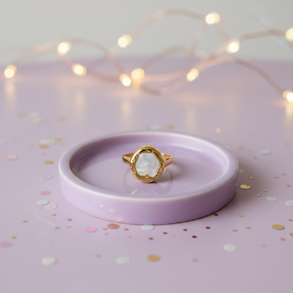 Seren Stainless Steel Waterproof 18K Gold Plated Paua Shell Molten Ring