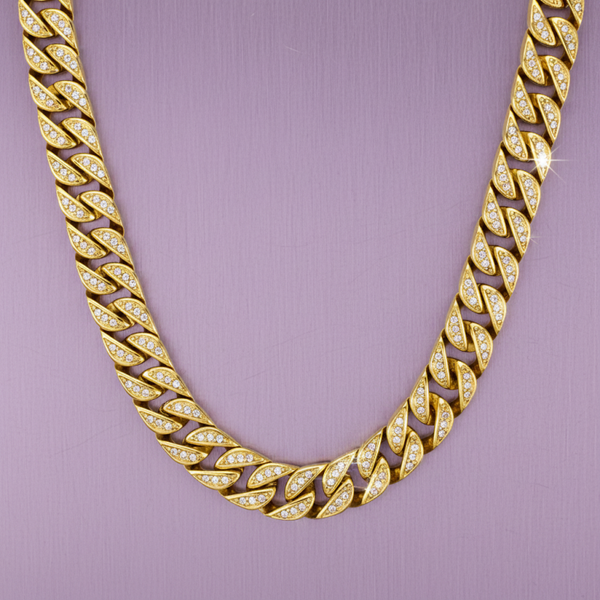 Blaze Stainless Steel 12MM Gold Plated Cuban CZ Chain 55-60CM