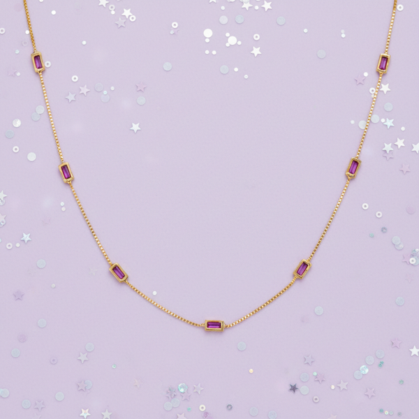 Silver Essentials Sterling Silver Gold Plated Fine Box Chain With Ruby Baguette CZ 45CM