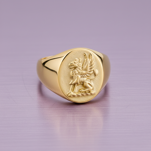 Blaze Stainless Steel Oval Griffin Signet Ring