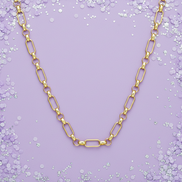 Silver Essentials Sterling Silver Mixed Link Chain in Sterling Silver or Gold Plated 55CM