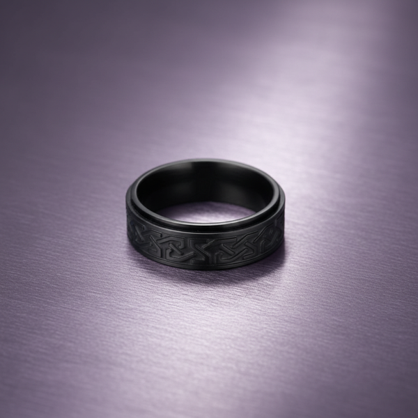 Blaze Stainless Steel Black Pattern SPINNER RING