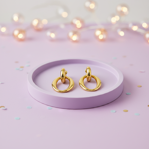 Seren Stainless Steel Waterproof 18K Gold Plated Oval Drop Hoops
