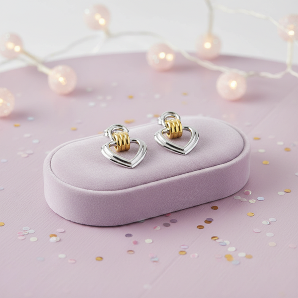 Seren Stainless Steel Waterproof 18K Gold Plated Heart And Knot Drop Earrings