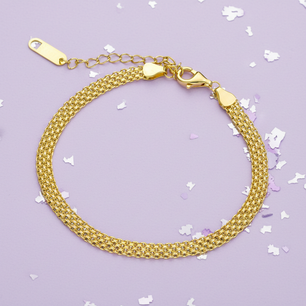 Silver Essentials 4MM Mesh Link Bracelet in Sterling Silver or 14K Gold Plated 20CM