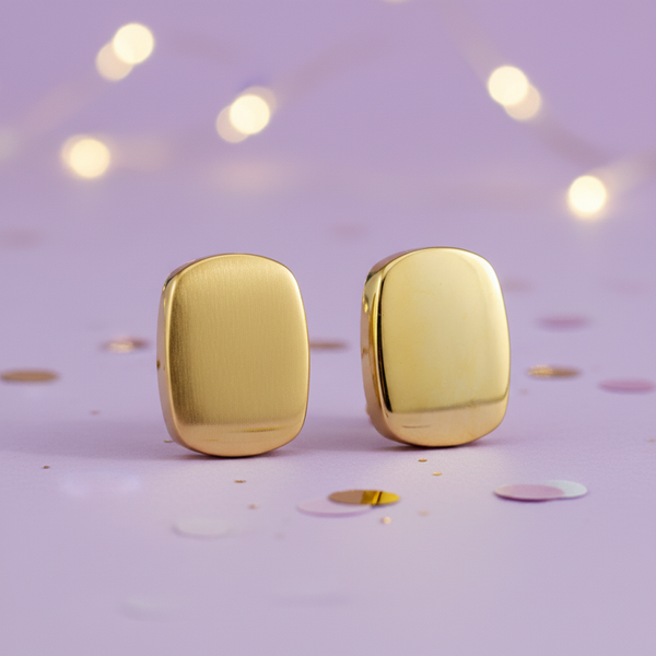 Seren Stainless Steel Waterproof 18K Gold Plated Rectangle Stud Earrings
