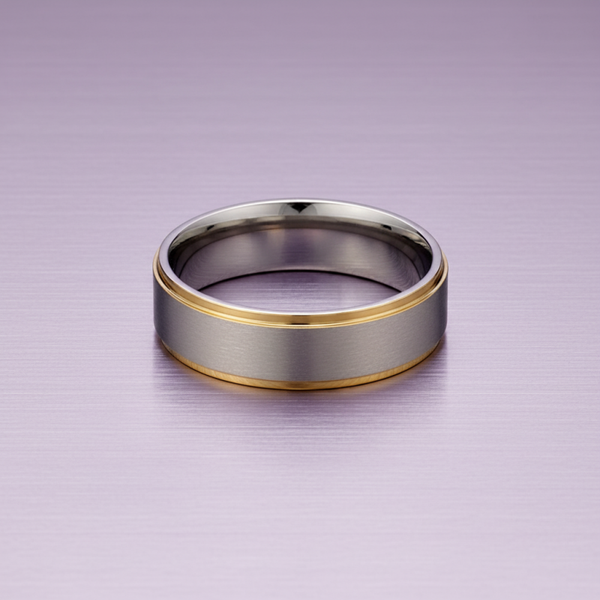 Blaze Stainless Steel Matte Brushed Ring with Gold Edging