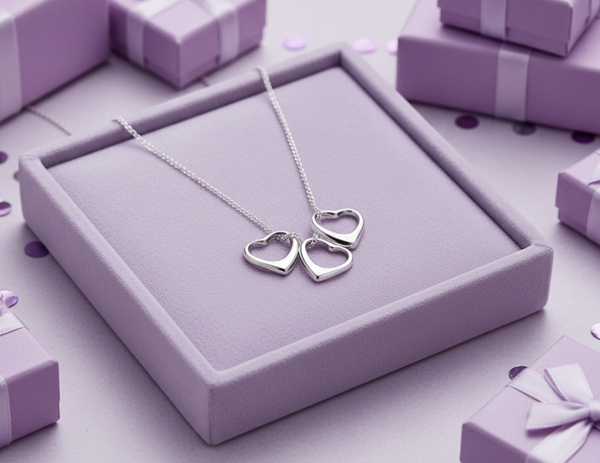 Silver Essentials Sterling Silver Floating Hearts Necklace 50CM