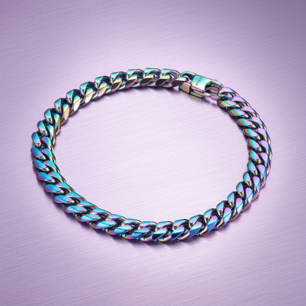 Blaze Stainless Steel 8MM Oxidised Cuban Bracelet in Black, Blue, and Rainbow 22CM