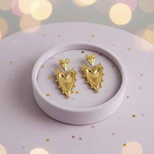 Seren Stainless Steel Waterproof 18K Gold Plated Heart Drop Earrings