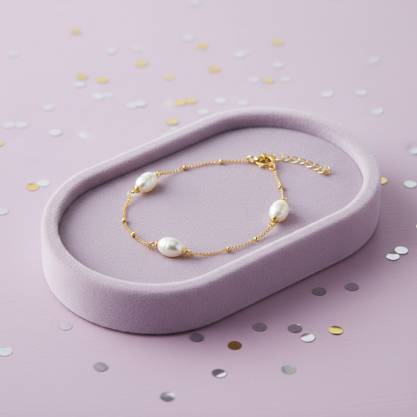 Silver Essentials Pearl And Chain Bracelet in Sterling Silver or 14K Gold Plated