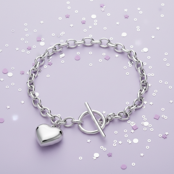 Silver Essentials Fob Bracelet With Puffed Heart in Sterling Silver 19CM