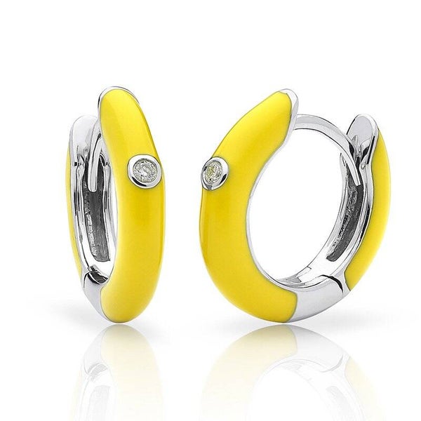 Petite enamel diamond Huggies in 9ct White Gold, Yellow or Blue
