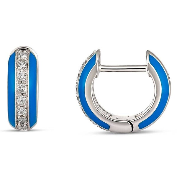 Enamel Diamond Huggie Earrings in 9ct White Gold, Blue, Yellow or Green