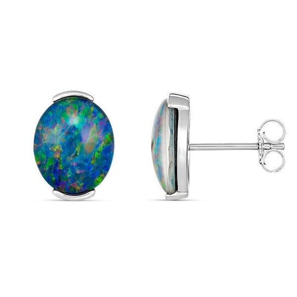 Firegem Oval Opal Stud Earrings in Sterling Silver