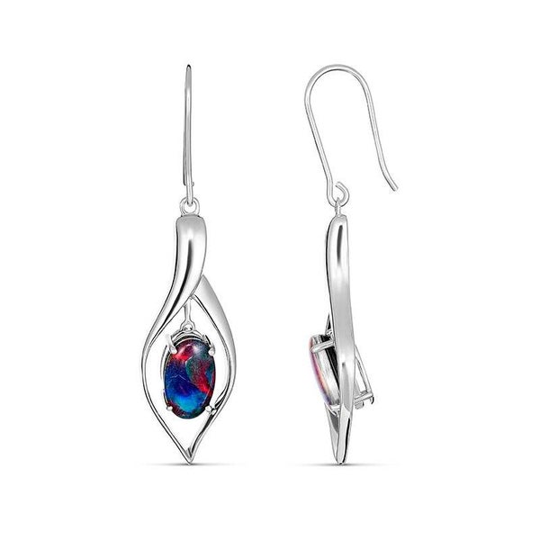 Firegem 10x6MM Opal Leaf Shaped Hook Earrings in Sterling Silver