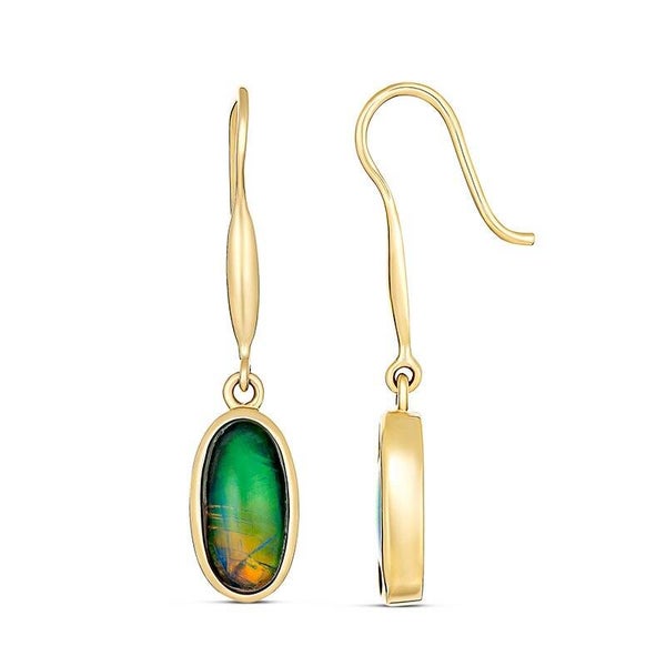 Firegem 12x6MM Opal Hook Earrings in 9ct Yellow Gold