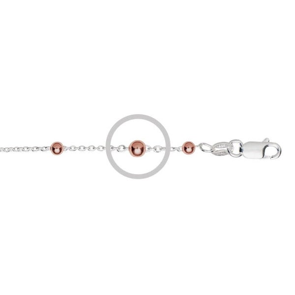 Silver Essentials Sterling Silver 1MM Belcher Chain With Rose Gold Plated 3MM Beads 70CM