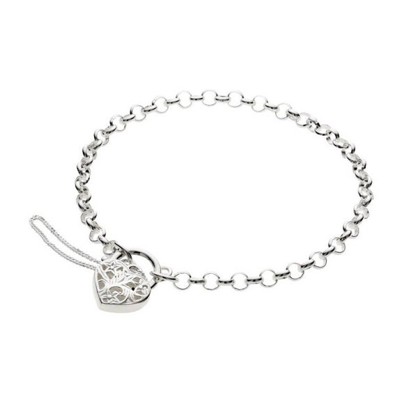 Silver Essentials Belcher Bracelet With Filigree Heart Locket in Sterling Silver