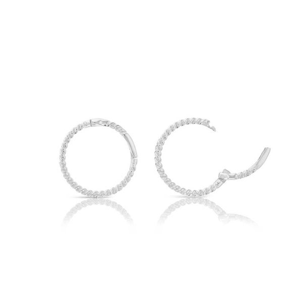 Solid Gold Hinged Sleeper with Twist Pattern in 9ct White Gold