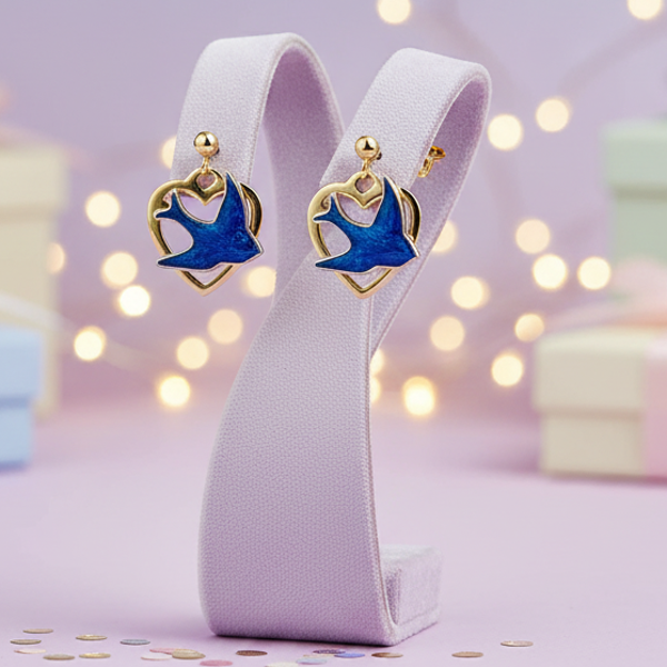 My Little Angel Bluebird Drop Stud Earrings in 9ct Yellow Gold